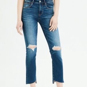American Eagle Outfitters High-Waisted Crop Flare Destructed Jeans Size 12